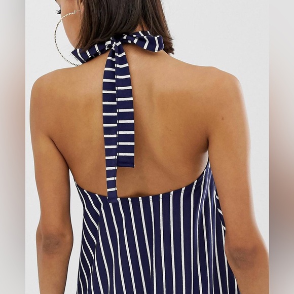 ASOS DESIGN Mini Halter Swing Dress with Faux Tortoiseshell Ring Detail - Picture 4 of 4